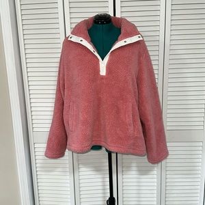 Plus-size 3X J. Crew Teddy-Bear Fleece Pullover with Button Collar (never worn)